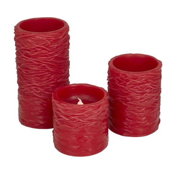 DecMode 6", 4", 3"H Textured Unscented Wax Flameless Candle with Remote Control (Set of 3)