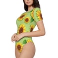 thumbnail image 2 of Haiem Sunflower Leaves Women's Crew Neck Short Sleeve Bodysuit Tops Stretchy Slim Basic-Small, 2 of 9