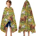 thumbnail image 3 of Green Highland Cow Sunflower Field Pattern Hooded Bath Towel，60"x35" for Ages 3 To 12 Kids, Quick Dry Lightweight Soft Microfiber Hood Beach Towel Cover Up for Kids, 3 of 7
