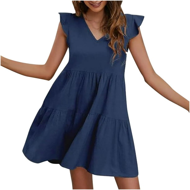 Vestido Mujer Estilo Bohemio Cuello V Sin Mangas Abertura