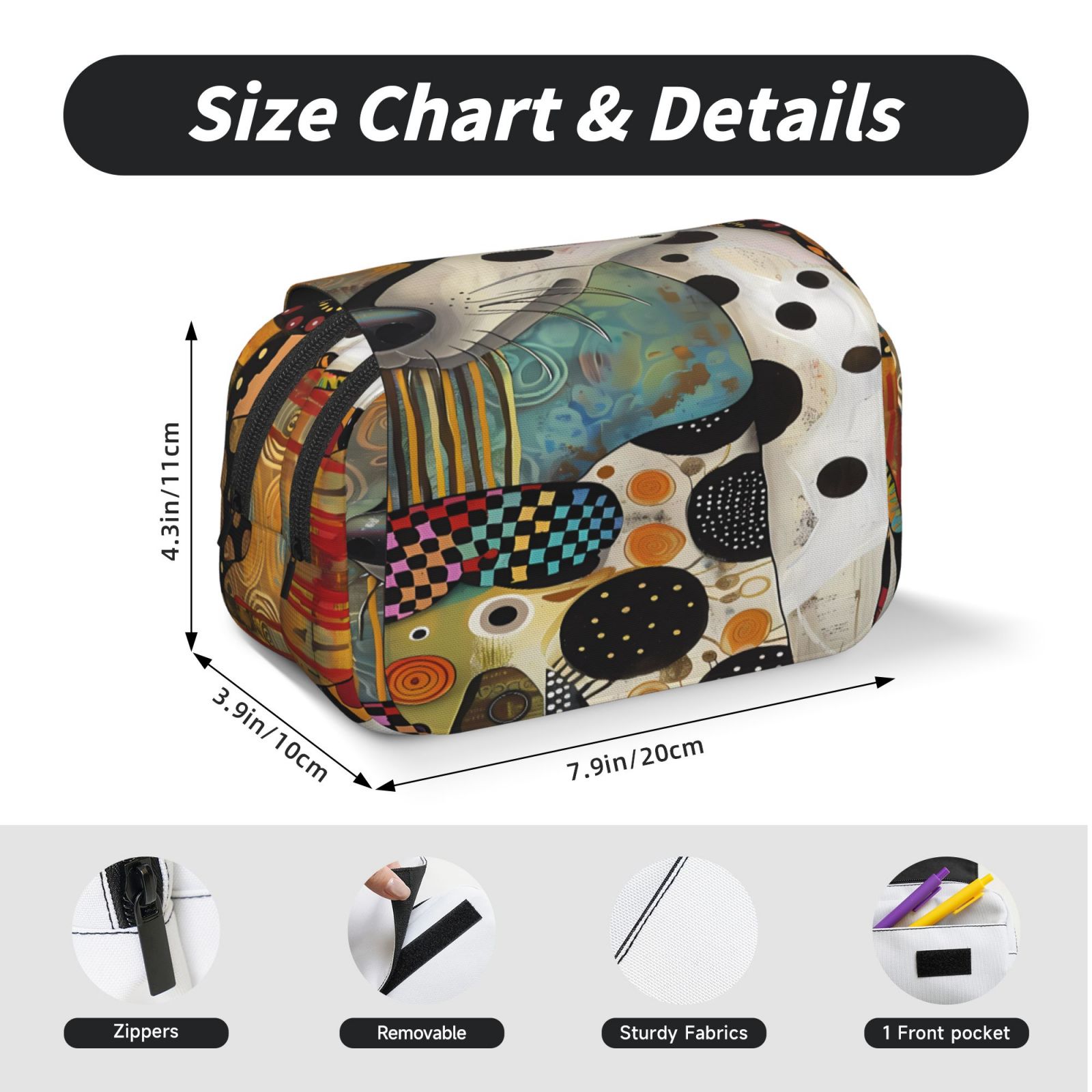 Rateoe Abstract Dalmatian Art Pattern Double Clamshell Pen Case, Storage Organizer with Two Zipper Compartments– Holds Up to 50 Pencils & Pens