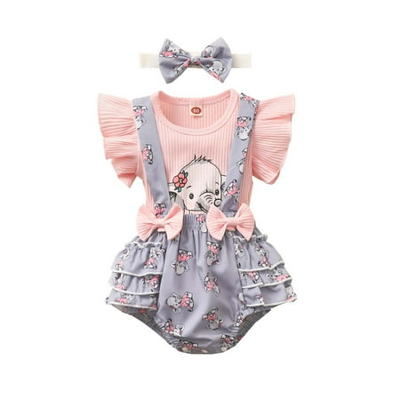 

Odeerbi Clearance Toddler Baby Girls Ribbed Sleeveless Top Cartoon Print Dress Headwear Clothes Suit