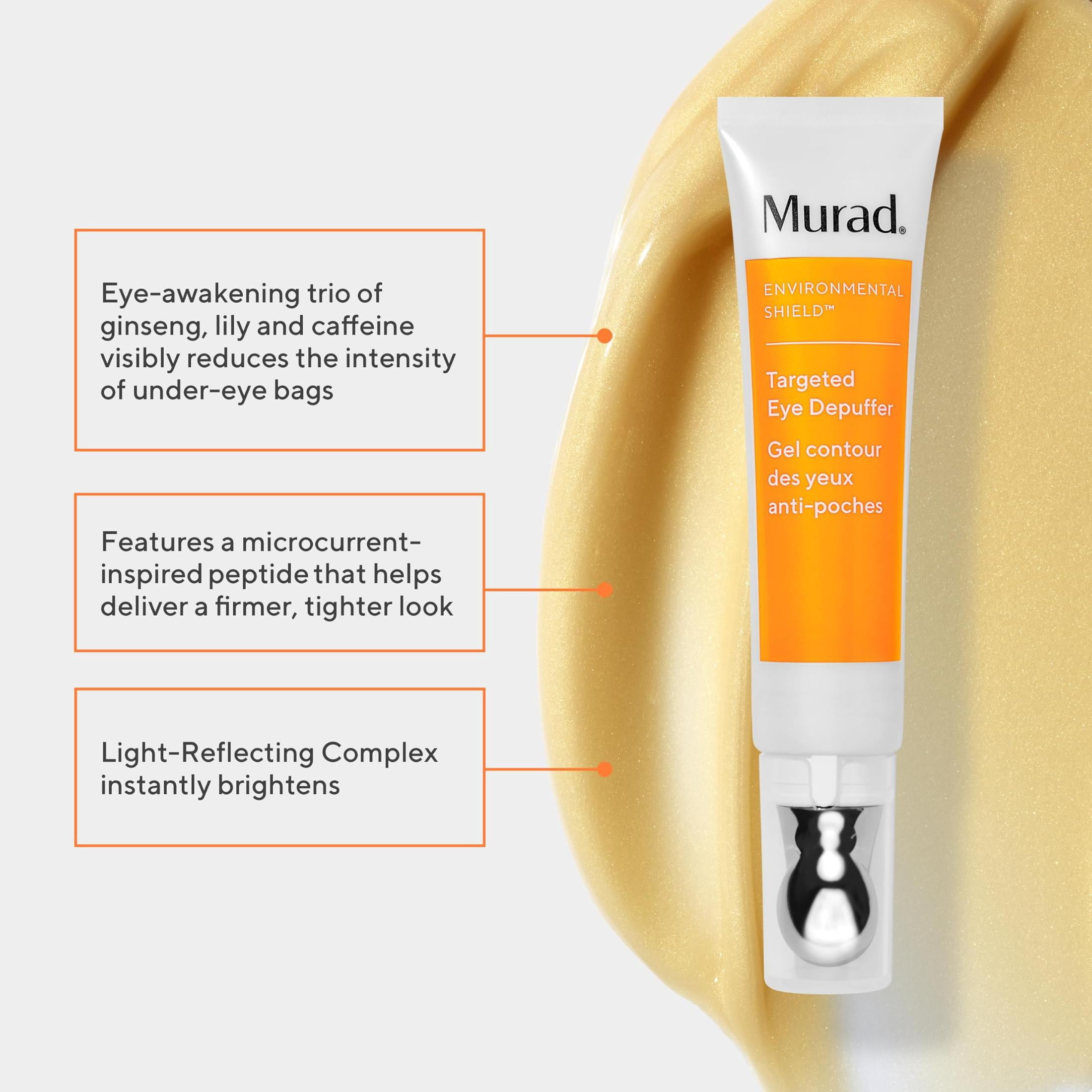 Murad Targeted Eye Depuffer – Ginseng, Lily, and Caffeine Eye Cream Fights Fatigued and Stressed Appearance by Brightening, Depuffing, and Firming Under-Eye Bags – 0.5 Fl Oz
