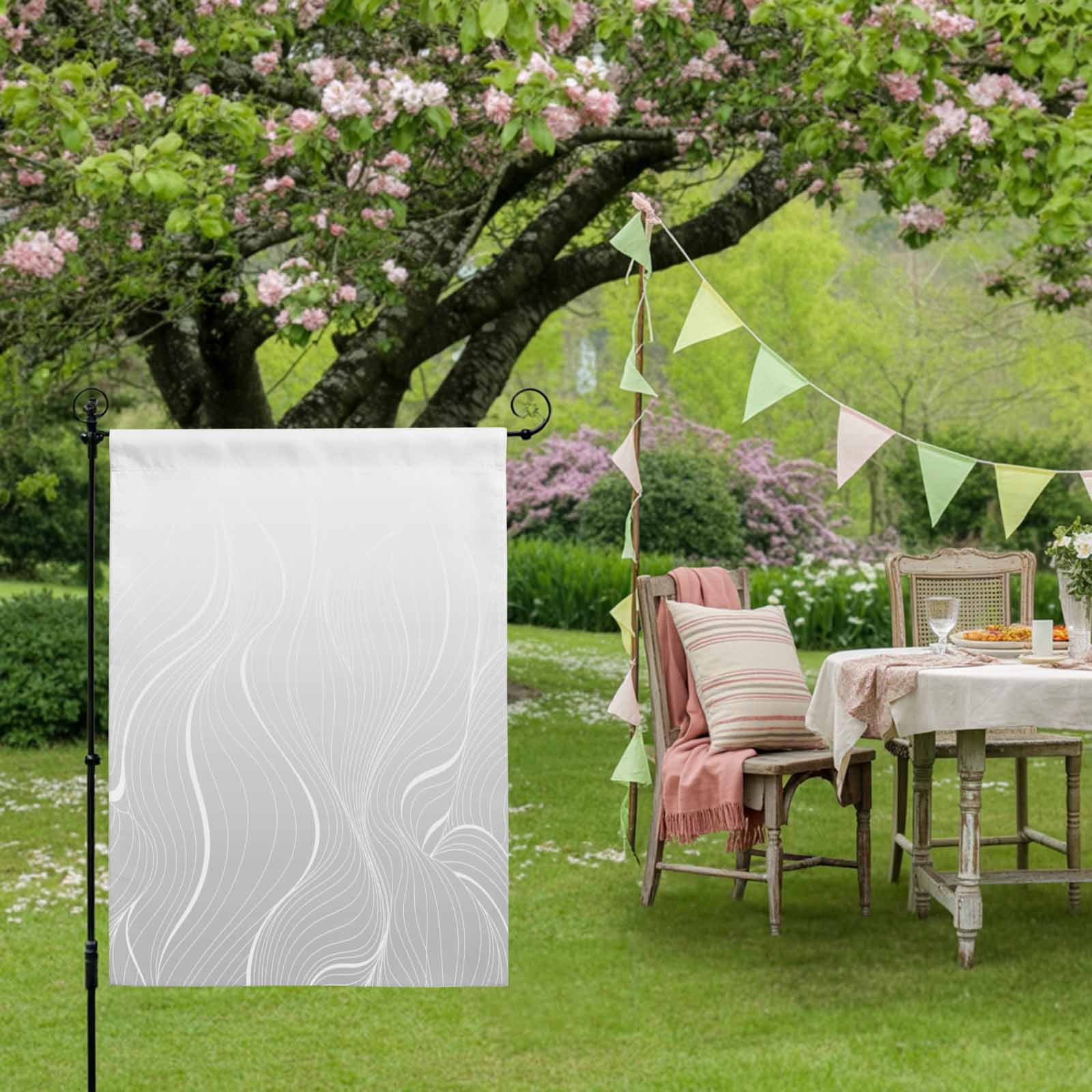 Ombre Grey Stripes House Flag 28 x 40 Inches, Striped Lines Waves Gradient Weather Proof Outdoor Patio Flags Double Sided Small House Decoration for Yard Lawn Outside Home