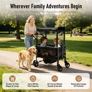 TouHeart 2 Seater Wagon Stroller with Canopy, Folding Stroller Wagon for Kids, 220 lbs Capacity,Black