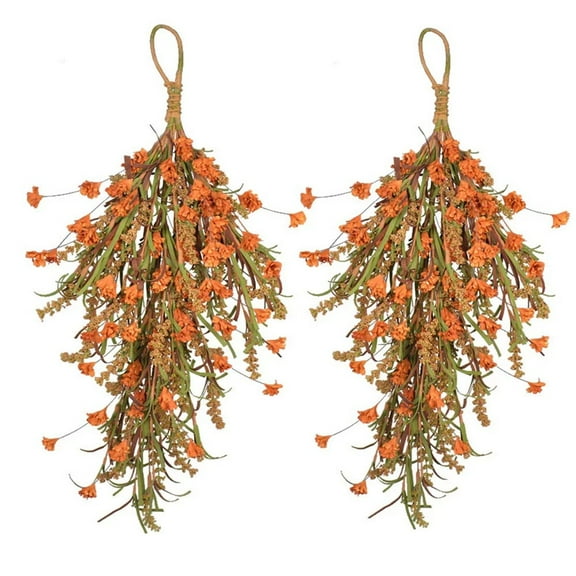 2Pcs Fall Swag Wreath For 25 Inch Artificial Floral Teardrop Wreath For Thanksgiving Fall Wall Decor