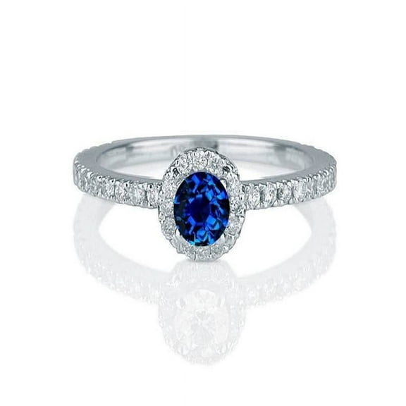 1.50 carat Round Cut Sapphire and Diamond Halo Engagement Ring in 10k White Gold