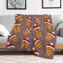 Christmas Gingerbread Man Flannel Fleece Throw Blanket Santa Claus Soft Blanket for Couch,Cozy,Warm,Lightweight,70x80 Inches