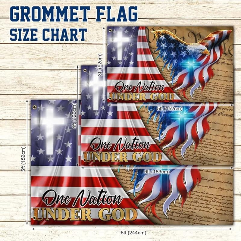 Faithgee One Nation Under God Flag 3x5 Outdoor Double Sided for Flagpole, Unique Flags, We The People Flag, Christian Cross American Eagle Flag, Christian Gift