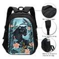 thumbnail image 3 of Cauagu Black Panther Floral Illustration Print Travel Laptop with USB Charging Port,Extra Large Backpack College Backpack Business Work Bag Casual Daypack Perfert for Men Women, 3 of 7