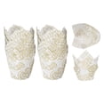 thumbnail image 1 of 200 Pcs Tazas de Hornear Tulipán for Cupcakes Muffins Forros de Papel Resistente a la Grasa para Bodas, Blanco/Dorado, 1 of 5