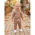 thumbnail image 3 of RUINIXCW Baby Boy Fall Outfit Jacquard Long Sleeve Lapel Romper Pants 2 Pcs Set, 3 of 8