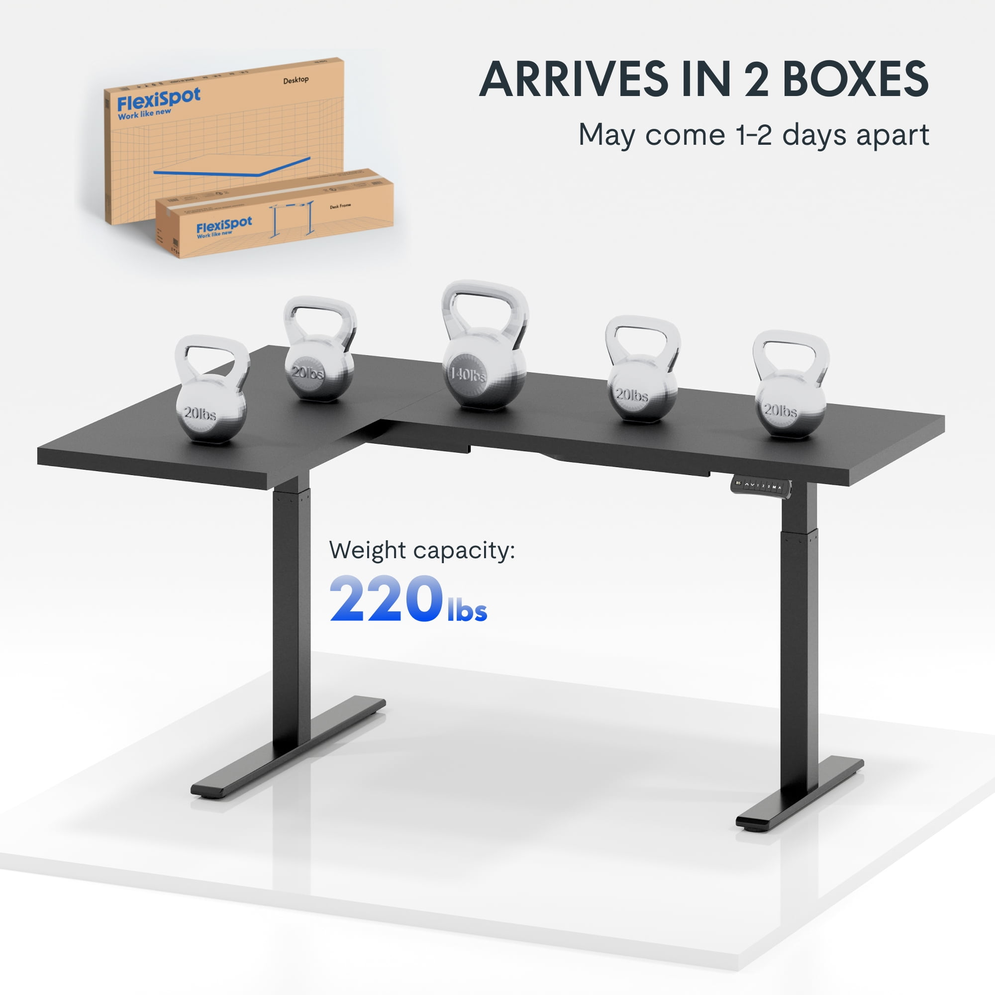 FLEXISPOT 63"x40" L Shaped Height Adjustable Standing Desk Dual Motor Corner Desk Black Computer Desk with Splice Board