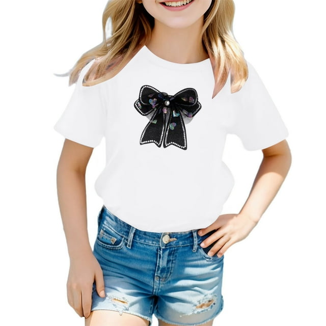 Vêtements d'Hiver pour Filles 6t Haut Floral Manches Longues Mignon Graphique Décontracté Col Rond T-Shirt Manches Courtes
