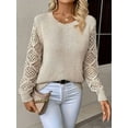 thumbnail image 5 of Hollow Out Crew Neck Pullover Sweater, Elegant Long Sleeve Knit Sweater, Women's Clothing, 5 of 5