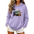 thumbnail image 2 of Naotn Women Drawstring Hooded Pullover Tops Long Sleeve Front Pocket Hoodies Pumpkin Coffee Graphic Loose Fall Casual Shirts, 2 of 6