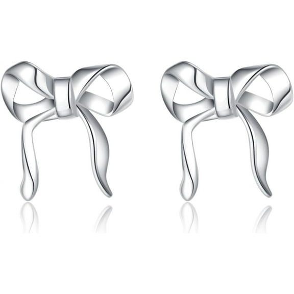 925 Sterling Silver Bow Stud Earrings for Women Teens Bow Ribbon Earrings Stud Bowknot Earrings