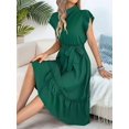 thumbnail image 4 of Women'S Summer Casual Dresses Cap Ruffle Sleeve Button Belted Midi Dress Green M, 4 of 9