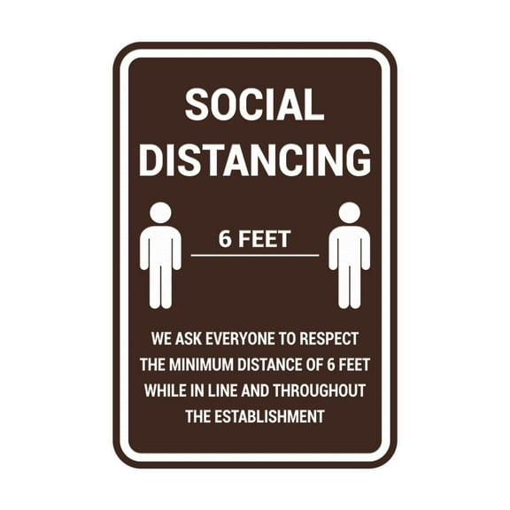 Portrait Round Social Distancing Sign (Dark Brown) - Medium 5" x 7"