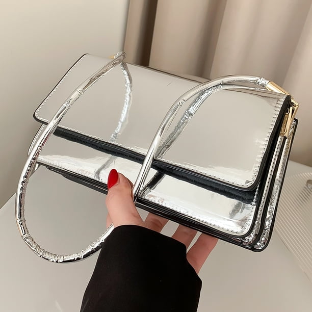 Bolsa De Hombro Bolso vagabundo para mujer PU Láser Brillo Axila Bolso con solapa para regalo de cumpleaños (Plata) Sywqhk Para Estrenar