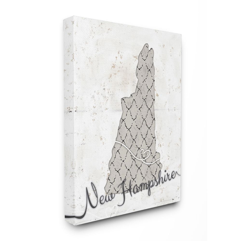 Stupell Industries New Hampshire Patterned Grey US State Design Canvas Wall Art by Ziwei Li
