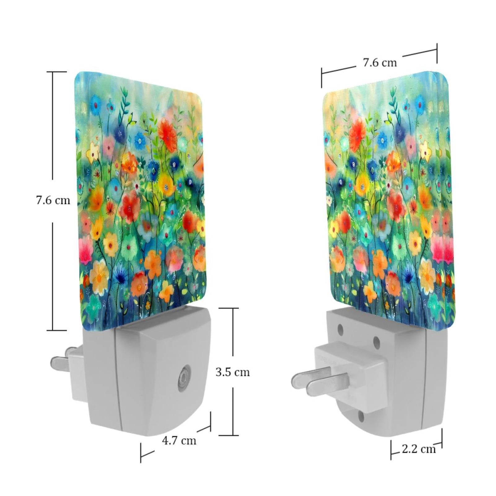 PhooArto Watercolor Floral Colorful Painting Plug in LED Night Light Auto Sensor Dusk to Dawn Decorative Night for Bedroom, Bathroom, Kitchen, Hallway, Stairs, Baby's Room, Energy Saving