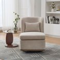 thumbnail image 4 of Wide Modern Chenille Cushioned Armless Chair in Soft Beige, 360° Swivel Design with Pillow, Sturdy Metal Base, Comfortable Accent Seat, 4 of 8