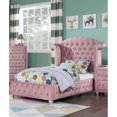 thumbnail image 2 of Traditional Twin Size Bed With Pink Flannelette Upholstery And Silver Trim Glamorous Button Features, 2 of 3