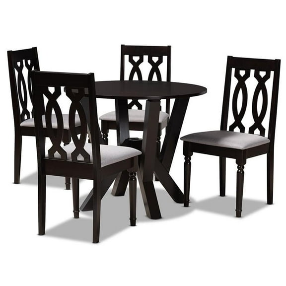 Bowery Hill Gray Fabric and Dark Brown Finished Wood 5-Piece Dining Set