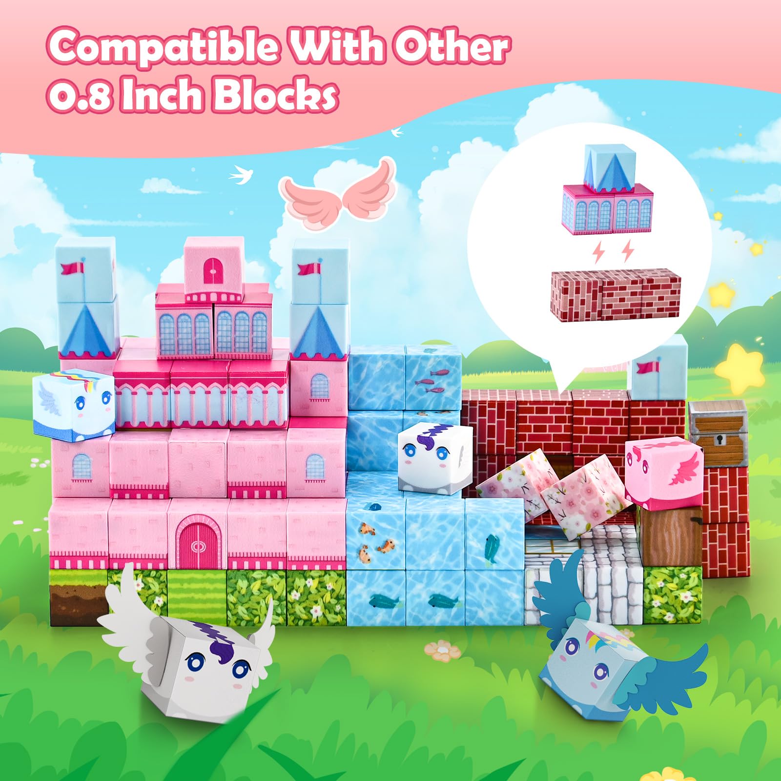 RaceGT Magnetic Blocks Building Set, 100 Pieces, Pink Castle photo 6
