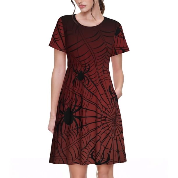 Balery Spiders On A Web Vestidos sueltos de manga corta para mujer, vestidos de verano 2025, vestidos casuales de corte A con vuelo.