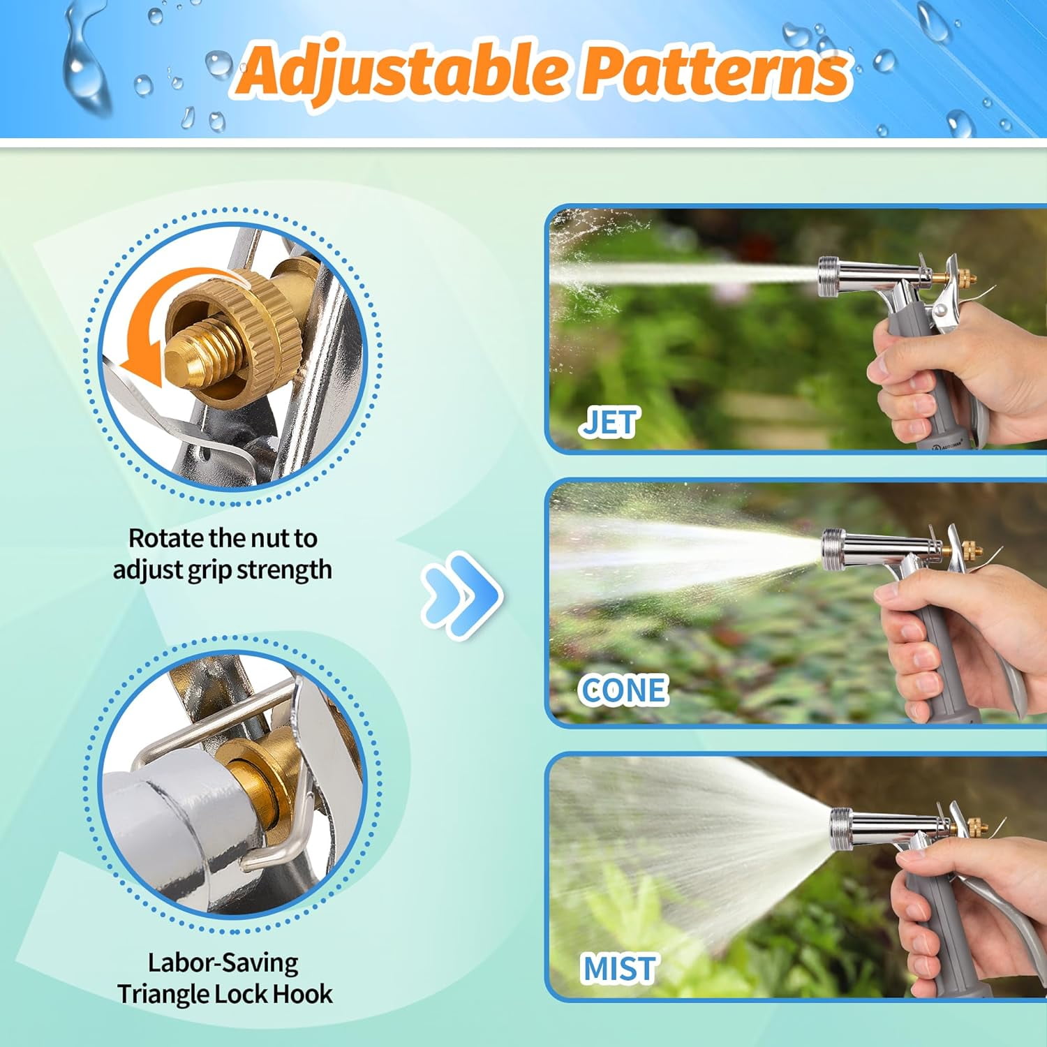 Full Size Garden Hose Nozzle 2 Pack, High ure Pistol Grip Water Sprayer with Threaded Front, Adjustable Spray Flow for Washing Car, Cleaning Ground, Watering Plants