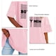 thumbnail image 5 of Camisa elegante informal, talla L, blusa rosa de gran tamaño con cuello redondo, estampado de letras y hombros caídos, 5 of 5