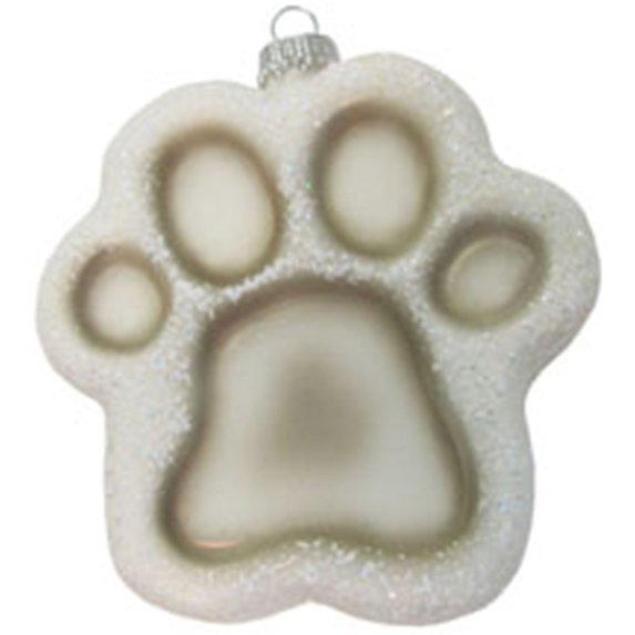 Designer Handblown Glass Figurine Christmas Ornament, 4", Paw Print