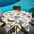 thumbnail image 5 of Blue Red Botanical Round Tablecloth 45-54 Inch Round Fitted Table Cloth with Elastic Edge, Butterfly Birds Watercolor Floral Waterproof Table Cover Protector for Outdoor Picnic Party Dining, 5 of 6