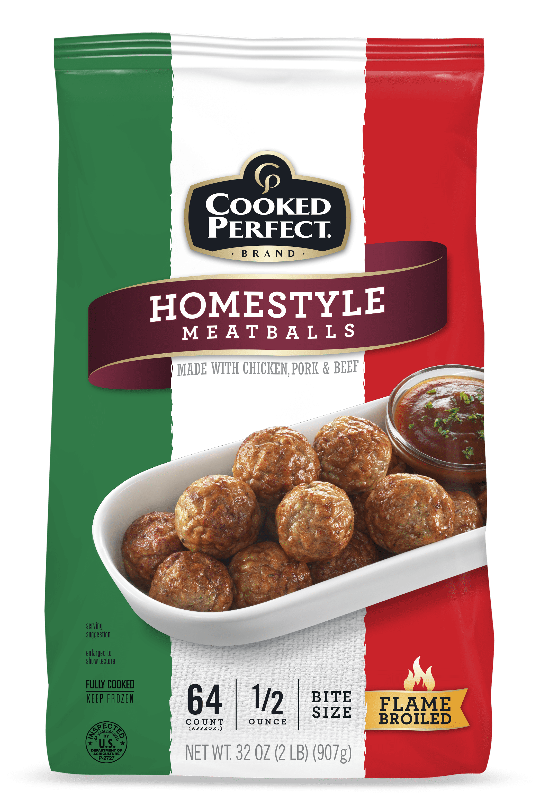 Cooked Perfect Homestyle Bite Size Meatballs, 32 oz, 64 count