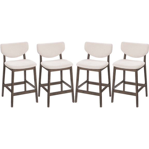 Prilinex Bar Stools Set of 4, 26" Counter Height Barstools, Farmhouse Wooden Kitchen Island Chairs with Back, Legs & Wrap-around Footrest, Counter Stools for Dining Room, Pub