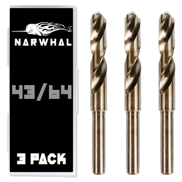 43/64 Cobalt Drill Bits - 3 Pack - 6 Inch Length - M35 Cobalt Drill Bits with Storage Case - Perfect Drill Bits for Metal Hardened & Stainless Steel Cast Iron and More!