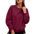 thumbnail image 3 of Zorvxlyn Women's Sweatshirt Drop Shoulder Long Sleeve Women Crewneck Sweatshirt Fall Winter Solid Color Women Pullover Wine M, 3 of 7