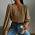 thumbnail image 4 of Womens V Neck Dressy Business Casual Blouse Pleated Long Sleeve Tops Satin Silk Work Shirt Fall Outfits, 4 of 6