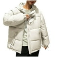 thumbnail image 2 of Crunowin Women Puffer Coat, Solid Color Long Sleeve Cotton Padded Hooded Pocket Winter Parka Coat White M, 2 of 6