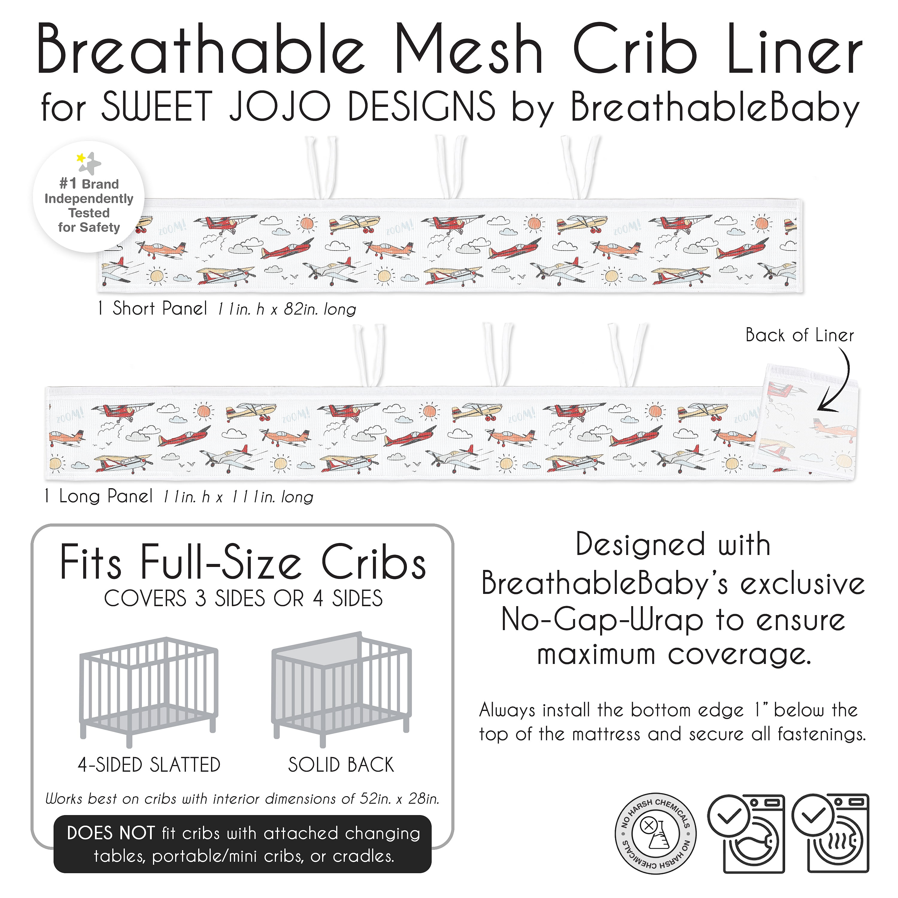 Sweet Jojo Designs + BreathableBaby Airplane Red Blue and White Breathable Mesh Crib Liner Pad
