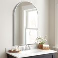 thumbnail image 3 of MAYEERTY 36×24in Modern Arched Aluminum Alloy Silver Framed Hanging Mirror, Wall-Mounted for Vanity & Sink, 3 of 10