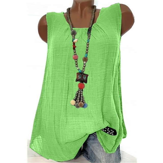 EQWLJWE Spring Saving!Summer Tank Tops For Women Loose Fit Pleated Square Neck Sleeveless Tops Curved Hem Flowy,Solid Ruffled Square Collar Tank Top Women ,Casual Summer Tank Tee Sleeveless Shirt