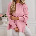 thumbnail image 2 of Oversized Knit Sweater Long Sleeve Half Turtleneck Pullover Side Slit Casual Warm Soft Loose Top, 2 of 6