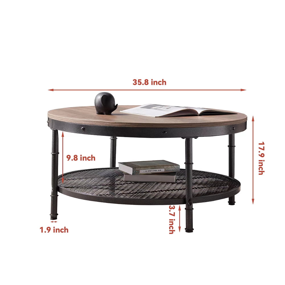 Kadyn 2-Tier Single Panel Round Coffee Table, Modern Industrial Round Coffee Table for Home Office, Retro Sofa Side Table with 3D Texture Metal Frame and Mesh, Dark Brown Kadyn 2-Tier Single Panel Round Coffee Table, Modern Industrial Round Coffee Table for Home Office, Retro Sofa Side Table with 3D Texture Metal Frame and Mesh, Dark Brown