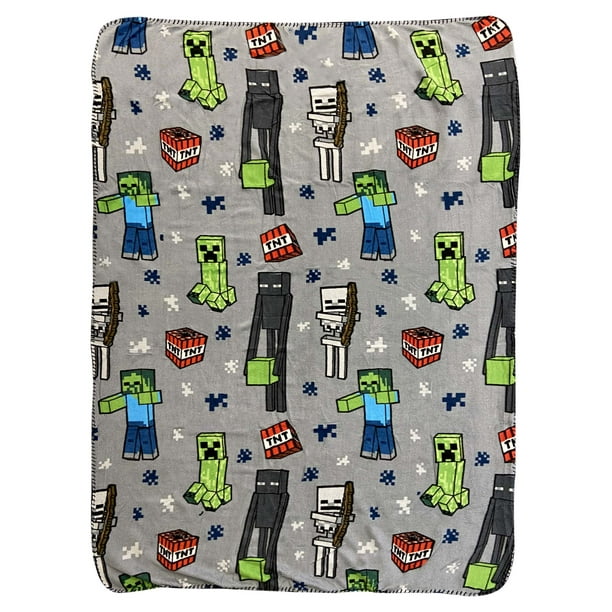 Kids Minecraft Fleece Throw Blanket 45" x 60" Creeper Enderman Zombie