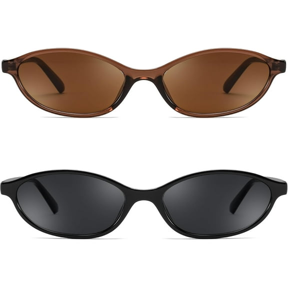 FEISEDY Retro Oval Cat Eye Sunglasses for Women 90s Narrow Lightweight Shades Y2k Trendy Sunnies B0257