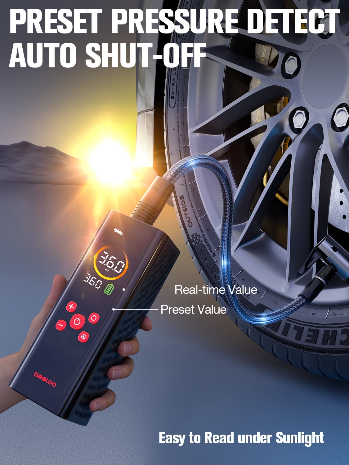 GOOLOO AP150 PRO Cordless Compact Tire Inflator, 4X Faster 150 PSI Portable Air Compressor with 7500mAh Battery, Color LED Display, Auto Shut-Off, Pressure Gauge and LED Light for Car, Bike, Ball