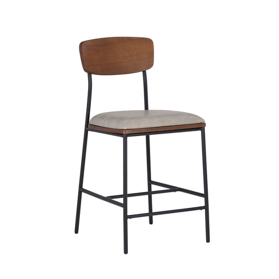 Linon Ryder Counter Stool Cream Faux Leather Padded Seat Steel Frame in Black